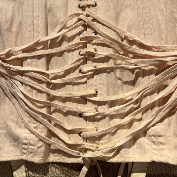 Vintage 1920's Camp Fan Lace Corset Peach Pink Antique Girdle Canvas Rare - Picture 7 of 16